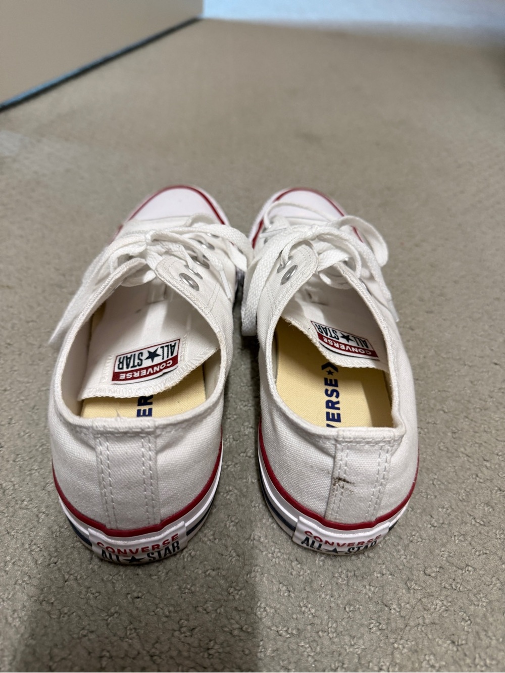 Converse White Low Top Sneakers with Red Trim - Picture 2 of 4